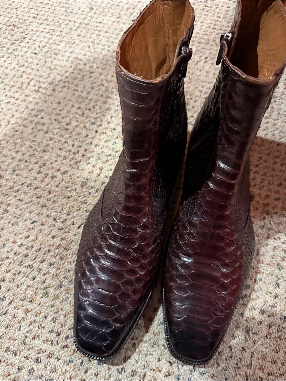 Men's Dark Brown Textured Leather Zip Ankle Boots